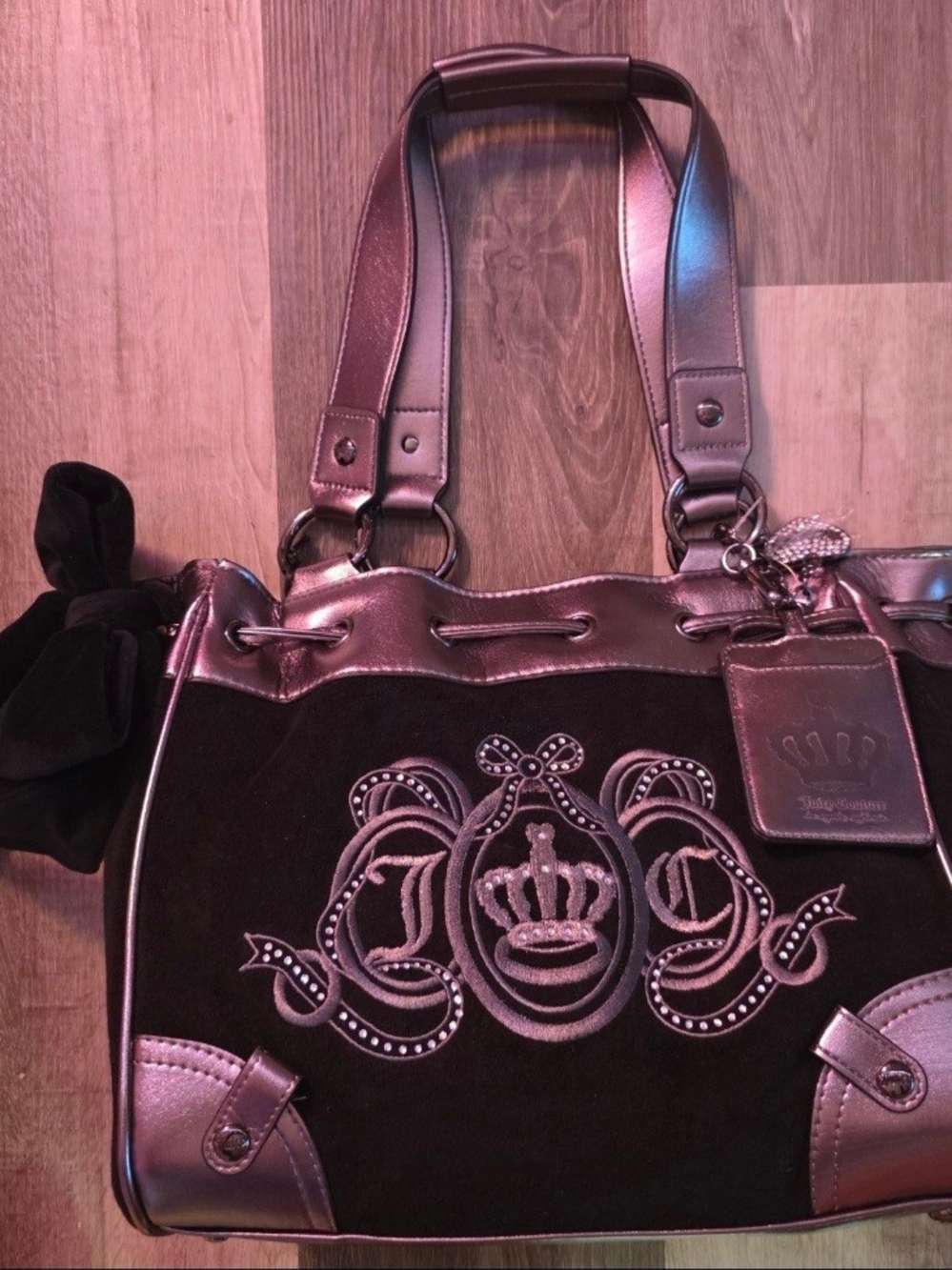Juicy Couture Black Suede Tote with Metallic Accents